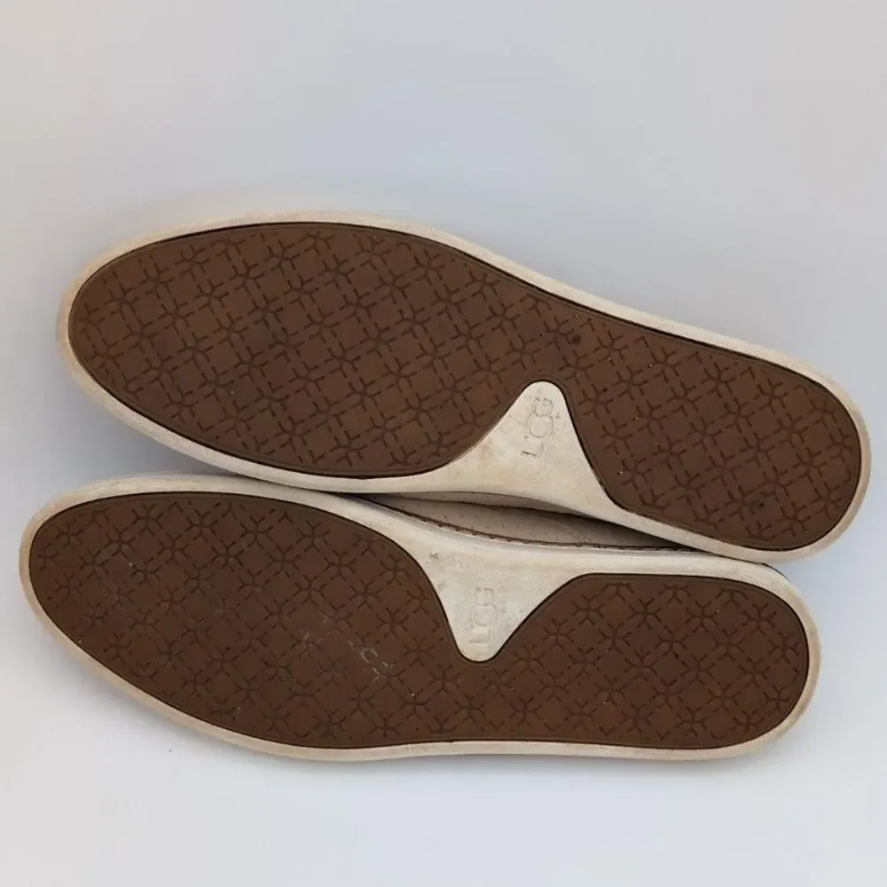 UGG Shoes Womens Size 11 Beige Keile Perforated Slip-On Leather Casual Flats